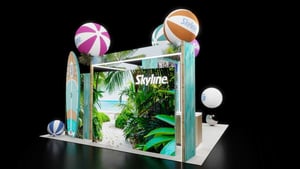 Experiential Summit 2026 booth with hanging signs